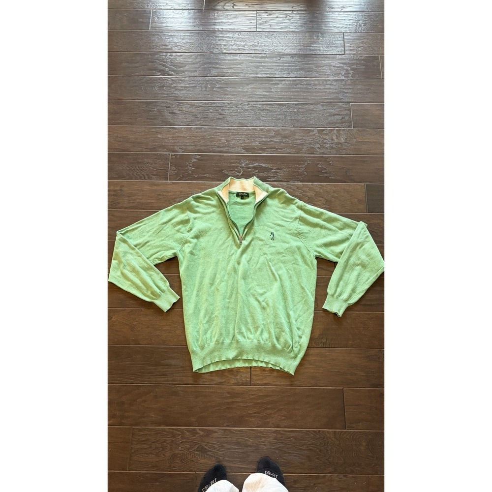 Bobby Jones Sweater Mens Large Green Quarter Zip Pullover Golf Mock Neck Logo